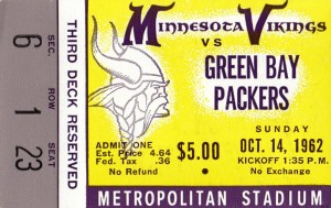 1962 Green Bay Packers vs. Minnesota Vikings Football Ticket Art